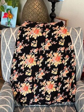 RVCA Black Maxi Skirt with Orange and Cream Floral Print